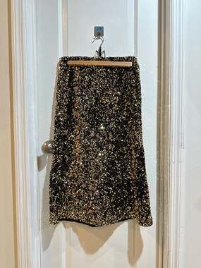 Banana Republic Gold and Black Sequin Shimmer Midi  Skirt Size S